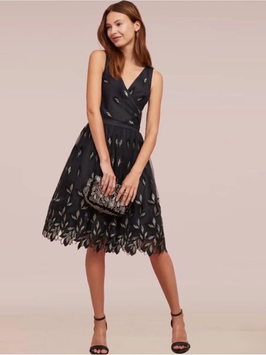 Anthropologie Dresses & Skirts - Anthropologie Shoshanna Joalyn Metallic Black Dress with Embroidered Gold Leaves